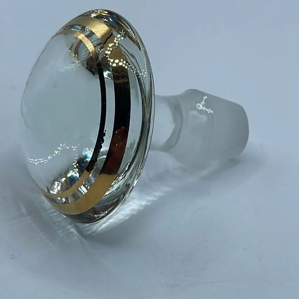 Vintage crystal hand painted gold ring trim decanter top .
